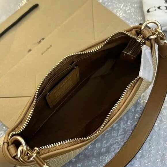NWT Coach Teri 2way Shoulder Bag Crossbody Straw/Leather Latte CR350 - Picture 5 of 5